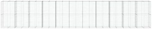 vidaXL Gabion Basket with Cover - Galvanized Iron Wire Garden Cage Retaining Wall - 433.1"x39.4"x78.7" - Silver - Image 5