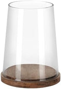 8" Wide Glass Hurricane Candle Holders with Handmade Sturdy Glass Sleeves and Vintage Natural Wood Base for Pillar Candle & Plants, Industrial, Farmhouse, Display Cloche Bell Jars, Table Centerpiece by Unknown