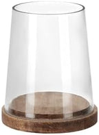 6" Wide Glass Hurricane Candle Holders with Handmade Sturdy Glass Sleeves and Vintage Natural Wood Base for Pillar Candle & Plants, Industrial, Farmhouse, Display Cloche Bell Jars, Table Centerpiece by Unknown