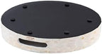PEMAR 12.6” Decorative Round Serving Tray, Mother of Pearls Inlaid Coffee Table Tray w Insert Handles,Nacred Wooden Ottoman Tray,Bedroom Tray,Cabin Tray. Decorative Platter Basket Tray (White Pattern) - Image 4