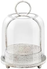 5"x7.5" Versatile Modern Metal Hurricane Lantern with Handmade Sturdy Glass Dome in Vintage White for 3" Pillar Candle & Plants, Industrial, Farmhouse, Shabby Chic by Unknown