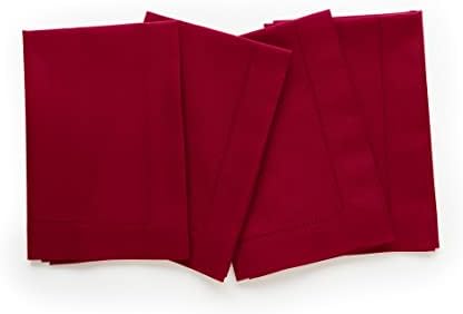 Solino Home Cotton Linen Dinner Napkins Red Hemstitch, 20 x 20 in, Set of 4 by SolinoHome