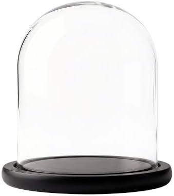 Glass Cloche Bell Jar Display Dome 6x7 Inch, Clear High Borosilicate Glass Bell Jar with Black Wooden Base, Dustproof Display Case for Plants Candles Jewelry Home Wedding Decor by HUOZHI