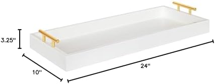 Kate and Laurel Lipton Narrow Decorative Tray with Polished Metal Handles, White and Gold - Image 5