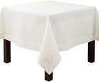 SARO LIFESTYLE Classic Hemstitch Tablecloth - Elegant Everyday Tablecloth with Textured Fabric and Hemstitched Border for Dining Tables and Formal Entertaining, 72"x72", Ivory by SaroLifestyle