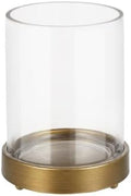 5" Wide Glass Hurricane Candle Holders and Glass Vase with Minimalism Metal Base in Antique Brass, Handmade and Sturdy Glass, Pillars, Flower Arrangement, Centerpiece, Dining Table, Console, Mantel by Unknown