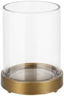 5" Wide Glass Hurricane Candle Holders and Glass Vase with Minimalism Metal Base in Antique Brass, Handmade and Sturdy Glass, Pillars, Flower Arrangement, Centerpiece, Dining Table, Console, Mantel by Unknown