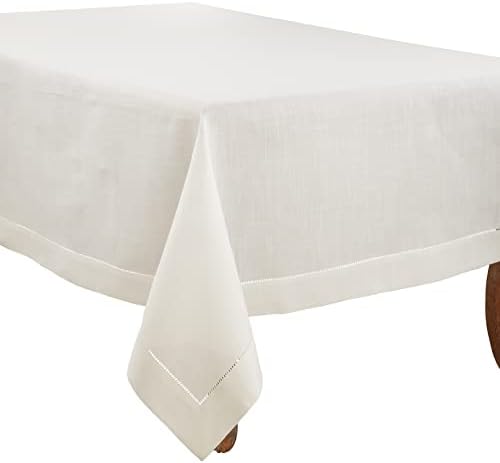 SARO LIFESTYLE Classic Hemstitch Tablecloth - Elegant Everyday Tablecloth with Textured Fabric and Hemstitched Border for Dining Tables and Formal Entertaining, 70"x180", Ivory by SaroLifestyle