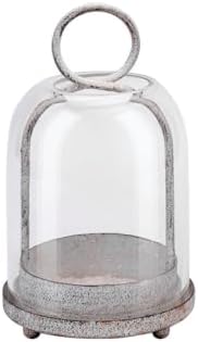 7.5" High Versatile Modern Metal Hurricane Lantern with Handmade Sturdy Glass Dome in Shabby White for 2" Pillar Candle & Plants, Industrial, Farmhouse (White Shabby, 4" x7.5 for 2" Pillar) by Unknown