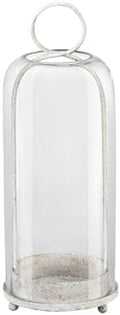 16" High Versatile Modern Metal Hurricane Lantern with Handmade Sturdy Glass Dome in Vintage White for Pillar Candle & Plants, Industrial, Farmhouse, Shabby Chic by Unknown