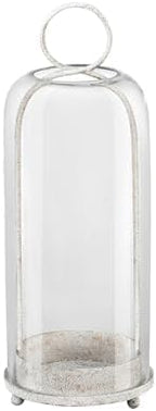 16" High Versatile Modern Metal Hurricane Lantern with Handmade Sturdy Glass Dome in Vintage White for Pillar Candle & Plants, Industrial, Farmhouse, Shabby Chic by Unknown