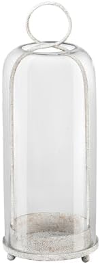 16" High Versatile Modern Metal Hurricane Lantern with Handmade Sturdy Glass Dome in Vintage White for Pillar Candle & Plants, Industrial, Farmhouse, Shabby Chic by Unknown