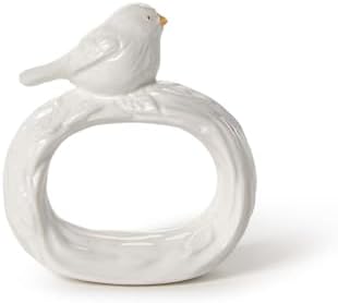 Two's Company Birds of a Feather, Set of 4 Bird Napkin Rings with Gold Accents in Gift Box, 3.5-Inch, White by TwosCompany
