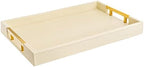 Modern Elegant 17.5”x12” Rectangle Cream Rectangle Shagreen Faux Leather Decorative Tray Ottoman Tray Coffee Table Perfume Living Room Kitchen Serving Tray with Gold Polished Metal Handles. by HomeRedefined