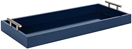 Kate and Laurel Lipton Narrow Decorative Tray; 10 x 24; Navy Blue and Silver; Chic Accent Tray for Display and Storage by KateandLaurel