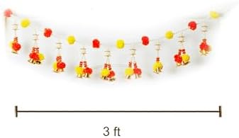 Desi Favors Toran with Hanging Bells for Door, Marigold Decorations for Pooja, Bandhanwar, Diwali, Mantle, Indian Thoranam, 3 Feet (Pack of 1) - Image 5