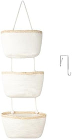TeoKJ Over the Door Hanging Basket, 3-Tier Woven Cotton Wall-Mounted Storage Organizer Bag Decorative Hanging Nursery Baskets, White & Light Brown by TeoKJ