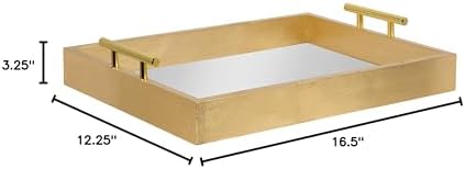 Kate and Laurel Lipton Decorative Mirror Tray with Polished Metal Handles, Gold - Image 5