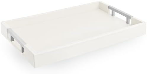 Modern Elegant 17.5"x12" White Rectangle Shagreen Faux Leather Decorative Tray Ottoman Coffee Table Perfume Living Room Kitchen Serving Tray with Silver Metal Handles for All Occasion's by HomeRedefined