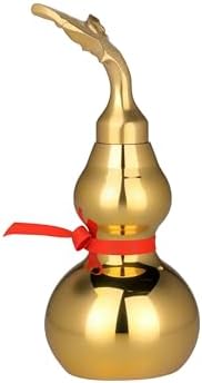 I-MART 6 Inch Brass Wu Lou Hu Lu Calabash Gourd Chinese Feng Shui Decor, Engraved Bagua Base with Yin Yang, Oriental Good Luck Tabletop Decoration for Home Office Desk by I-MART