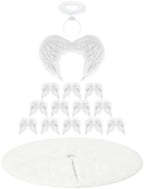 Janinka 15 Pcs Angel Feather Wing Christmas Tree Decors, 2 Feather Wings Topper with Aureole Headband, 1 White Plush Xmas Tree Skirt, 12 Wings Christmas Ornaments for Home Wedding Decor - Image 2