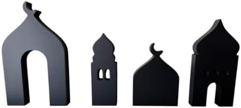 4-Pcs Masjid & Minar Decor Set (5"–7") — Elegant Contemporary Islamic Home Accent & Arabian Style Table Decor (Black) by eMart4u
