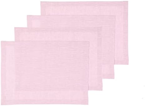 Solino Home 100% Pure Linen Placemats Pink, Athena 14 x 19 in, Set of 4 by SolinoHome