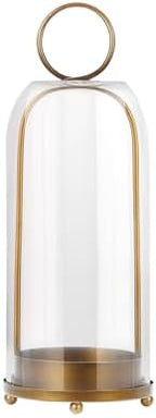 16" High Versatile Modern Metal Hurricane Lantern with Handmade Sturdy Glass Dome in Antique Brass for Pillar Candle & Plants, Industrial, Farmhouse, Shabby Chic (Brass, 6.3"x16.5") by Unknown