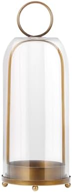 16" High Versatile Modern Metal Hurricane Lantern with Handmade Sturdy Glass Dome in Antique Brass for Pillar Candle & Plants, Industrial, Farmhouse, Shabby Chic (Brass, 6.3"x16.5") by Unknown