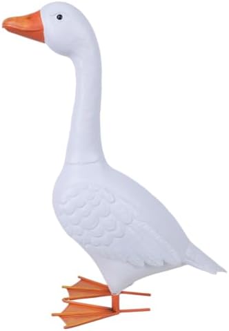 20'' H Porch Goose Statue, Metal Goose Garden Statue Decor, White by giole