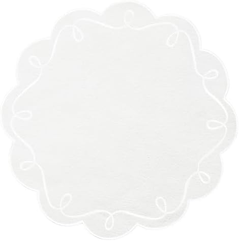 16.5 Inch Ribbon Twirl Embroidery Round Placemats Set of 4, Scalloped Round Table Mats for Party Kitchen Dining Decoration, White by OPEXSCAL