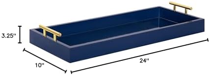 Kate and Laurel Lipton Narrow Decorative Tray with Polished Metal Handles, 10" x 24", Navy Blue and Gold, Chic Accent Tray for Display and Storage - Image 5