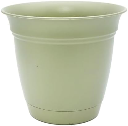 The HC Companies Eclipse Round Planter with Saucer - Outdoor & Indoor Plant Pot with Drainage Holes - Lightweight, UV-Resistant Plastic Pots for Plants, Flowers & Herbs (8" Seafoam, Pack of 1) by TheHCCompanies