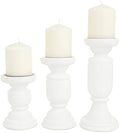 Deco 79 Mango Wood Turned Style Pillar Candle Holder, Set of 3 10", 8", 6"H, White by Unknown