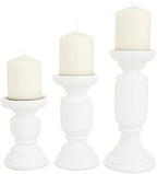 Deco 79 Mango Wood Turned Style Pillar Candle Holder, Set of 3 10", 8", 6"H, White by Unknown
