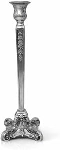 Pewter Candlestick Holder, 12 Inch Tall Single Taper Candle Holder, Ornate Decorative Metal Candle Stand with Embossed Floral Detail and 4 Inch Base for Tabletop Decor by Liards