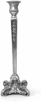 Pewter Candlestick Holder, 12 Inch Tall Single Taper Candle Holder, Ornate Decorative Metal Candle Stand with Embossed Floral Detail and 4 Inch Base for Tabletop Decor by Liards