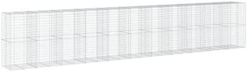 vidaXL Gabion Basket with Cover - Galvanized Iron Wire Garden Cage Retaining Wall - 433.1"x39.4"x78.7" - Silver by vidaXL