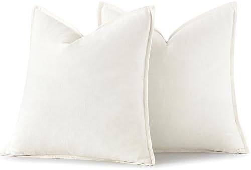 MIULEE Decorative Linen Euro Sham Pillow Covers 28x28 Inch Cream White - Image 6