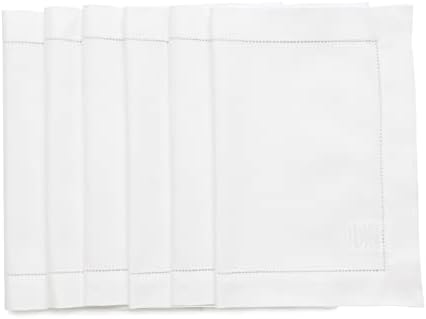 Solino Home Cotton Linen Placemats White Hemstitch, 14 x 19 in, Set of 6 by SolinoHome