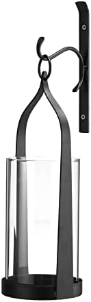 Hanging Wall Sconce Medieval Modern Wall Mounted Hurricane Candle Holder Glass & Metal Farmhouse Handcrafted Wall Art Decorations, Black HT21-0205B by WISIRON