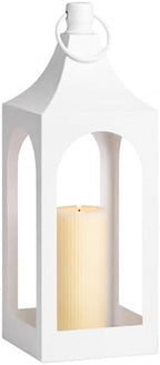 MOZEAL 20" Large Grace Spire Floor Lantern - White Heavy Metal No Glass - Rust-Resistant, in/Out Use, for Fireplace/Patio/Entryway/Porch - Vers Event/Home - Wedding Holder for Pillar/LED Lights by MOZEAL