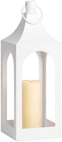 MOZEAL 20" Large Grace Spire Floor Lantern - White Heavy Metal No Glass - Rust-Resistant, in/Out Use, for Fireplace/Patio/Entryway/Porch - Vers Event/Home - Wedding Holder for Pillar/LED Lights by MOZEAL