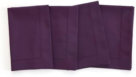 Solino Home Cotton Linen Napkins Purple Hemstitch, 20 x 20 in, Set of 4 by SolinoHome