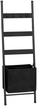 HOOBRO Blanket Ladder with Basket, 17.3”L x 63.4”H, Towel Rack with Hooks, Blanket Holder Rack, Decorative Ladder Shelf, Drying and Display Rack for Bathroom, Living Room, Black BB31CJ01 by HOOBRO