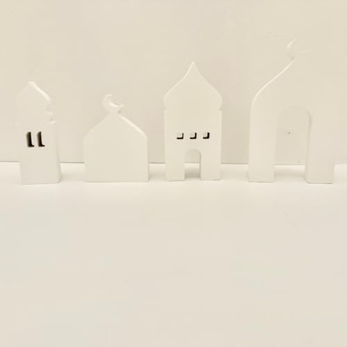 4-Pcs Masjid & Minar Decor Set (5"–7") — Elegant Contemporary Islamic Home Accent & Arabian Style Table Decor (White) - Image 5