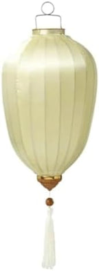 Chinese Lantern with Tassel Oval Silk Lantern Japanese Hanging Lantern Winter Melon-Shaped Lanterns Portable Chinese Paper Lanterns(Beige,18 Inch) by Unknown