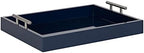 Kate and Laurel Lipton Modern Rectangular Tray, 16 x 12.25, Navy Blue and Silver, Decorative Accent Tray for Storage and Display by KateandLaurel