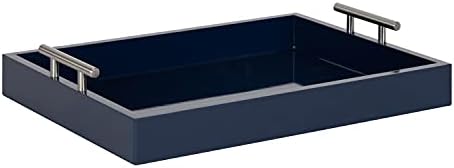 Kate and Laurel Lipton Modern Rectangular Tray, 16 x 12.25, Navy Blue and Silver, Decorative Accent Tray for Storage and Display by KateandLaurel