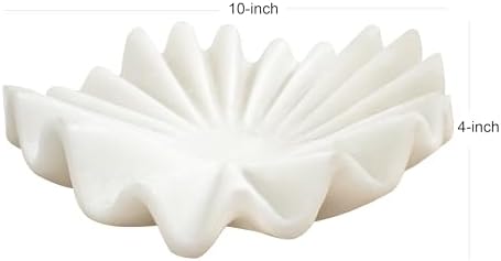 Marble White Stone Decorative Bowl, 10 Inch Modern Ruffled Wavy Tray Decor - Image 2